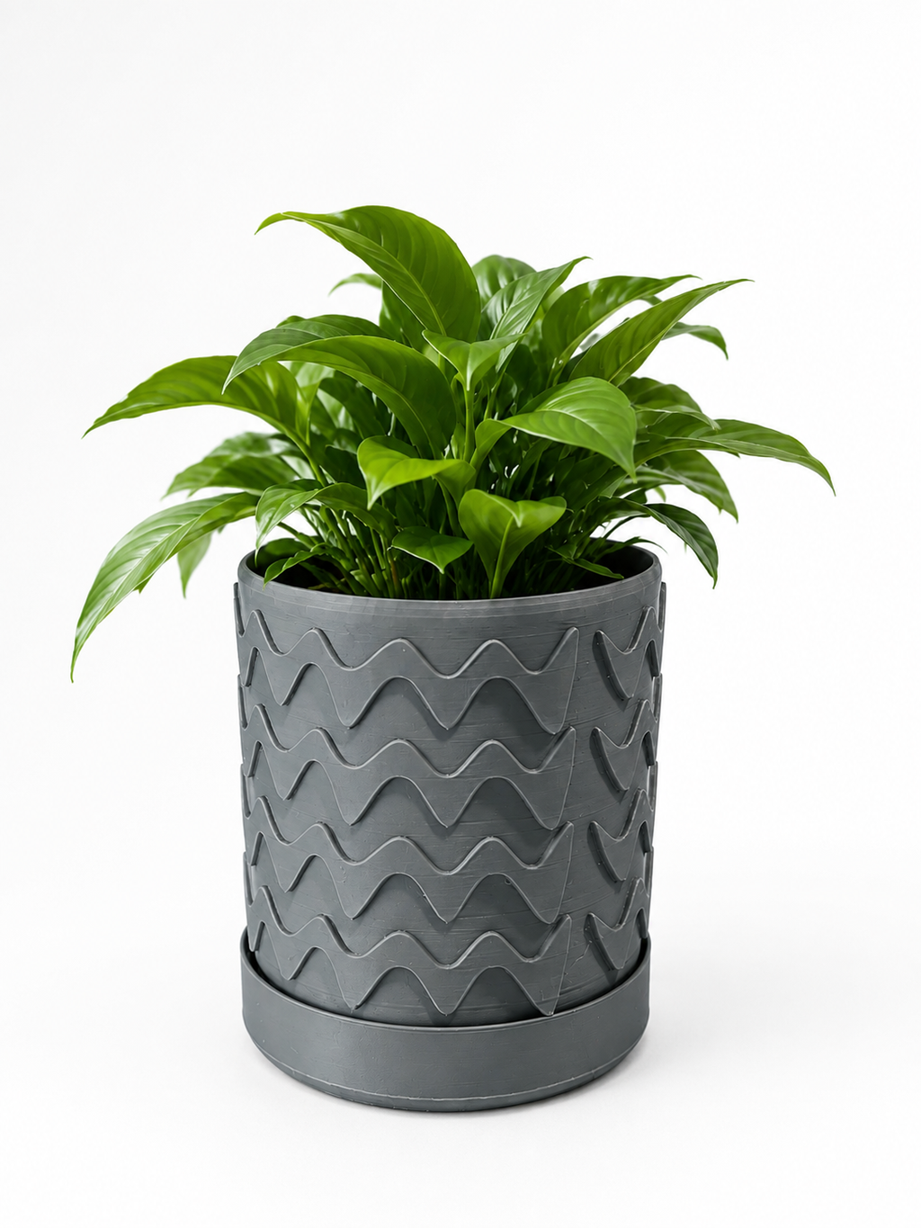 Wave Indoor Planter Pot with Drainage Saucer – 3D Printed Plant Pot